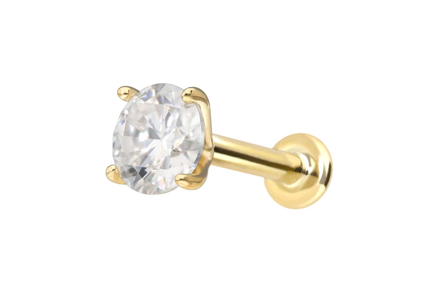 14 Karat Gold Labret Piercing mit Innengewinde MOISSANIT